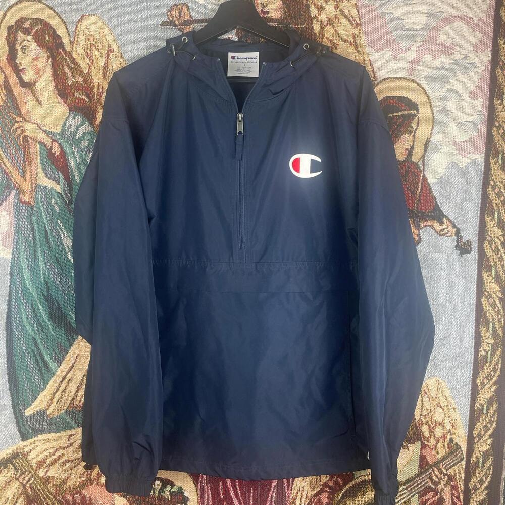 Champion Stadium Navy Packable Lightweight Jacket Block C Logo Hooded